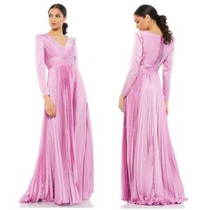 MAC DUGGAL Long Sleeve Pleated Chiffon A-Line Gown in Lilac Size US 8